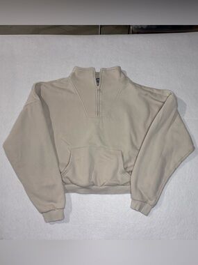 White Fox Boutique Women's 1/4 Zip-Up Sweater in Cream Size Small